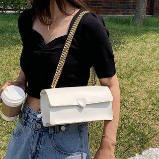 Heart Accent Flap Chain Crossbody Bag
