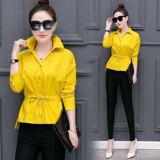 Drawstring Waist Plain Shirt