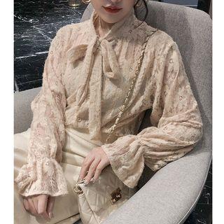 Bell-sleeve Bow Accent Lace Top