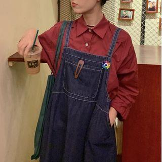 Long-sleeve Shirt / Midi A-line Denim Overall Dress