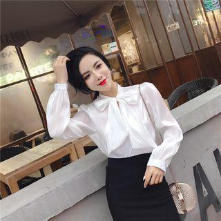 Set: Bow Accent Blouse + Asymmetric Hem Pencil Skirt
