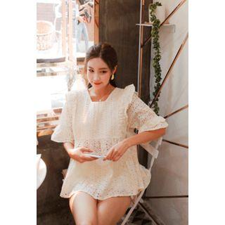 Eyelet-lace Frill-trim Top