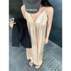 Spaghetti Strap V-neck Loose-fit Midi Dress Almond - One Size