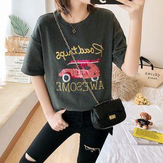Short-sleeve Car Sequined T-shirt