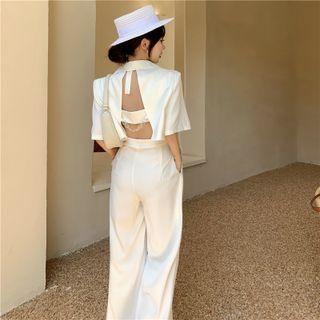 Plain Straight-cut Jumpsuit / Plain Open Back Blazer