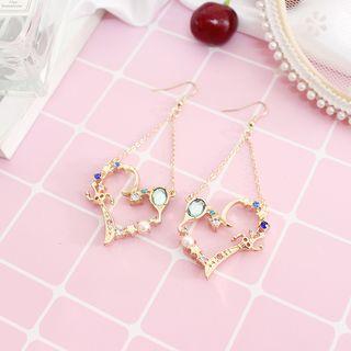 Embellished Heart Dangle Earring 578 - Love Heart - Gold - One Size