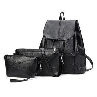 Set Of 3: Faux Leather Backpack + Shoulder Bag + Pouch