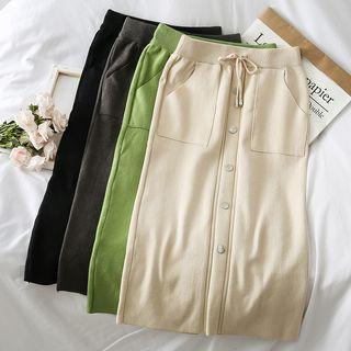 Drawcord Buttoned Knit Skirt