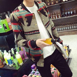 Patterned Contrast-neck Jacket