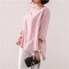 3/4 Puff-sleeve Buttoned-back Top