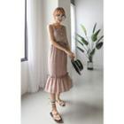 Set: Sleeveless Button-detail Top + Band-waist Flare Skirt