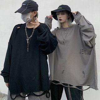 Distressed Oversize Long-sleeve T-shirt