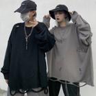 Distressed Oversize Long-sleeve T-shirt