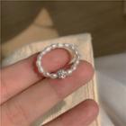 Rhinestone Faux Pearl Ring 1 Pc - Rhinestone Faux Pearl Ring - Silver - One Size