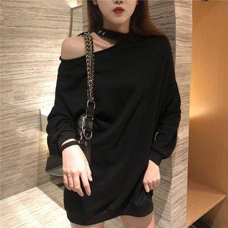 Cut-out Shoulder Plain Top Black - One Size