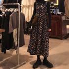 Flower Print Midi Pinafore Dress As Shown In Figure - One Size