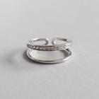 925 Sterling Silver Rhinestone Layered Open Ring Platinum - One Size