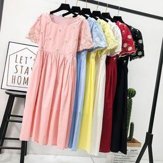 Square-neck Embroidered A-line Dress