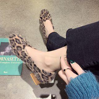 Block Heel Leopard Print Furry Pumps