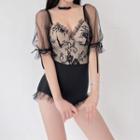 Lace-panel Swimsuit With A-line Skirt