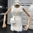 Set: Sleeveless Knit Top + Perforated Mini Skirt