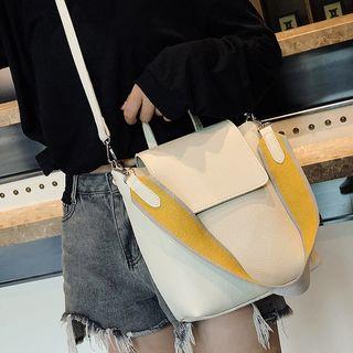 Strap Accent Flap-cover Bucket Handbag