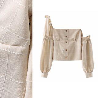 Long-sleeve One-shoulder Asymmetrical Crop Top
