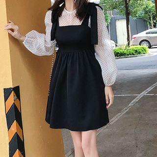 Set: Dotted Blouse + A-line Jumper Dress