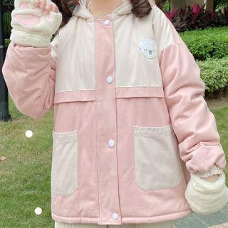 Two-tone Hooded Padded Zip-up Jacket