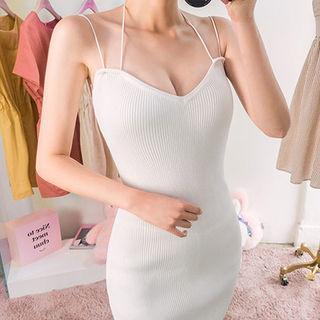Spaghetti-strap Ribbed Bodycon Dress