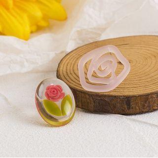 S925 Sterling Silver Asymmetrical Floral Stud Earrings Pink - One Size
