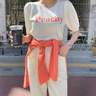 Peachy Puff-sleeve Knit Top