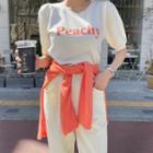 Peachy Puff-sleeve Knit Top