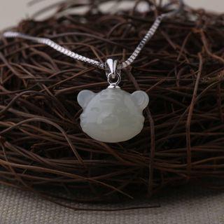Tiger Faux Gemstone Pendant Alloy Necklace Silver & White - One Size