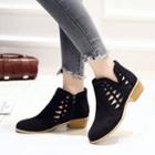 Faux Suede Cutout Low Heel Ankle Boots