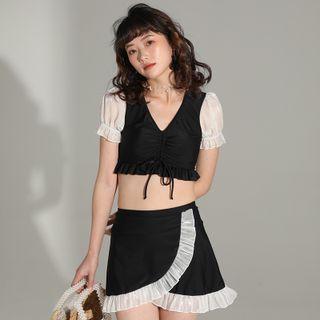 Puff-sleeve Drawstring Bikini