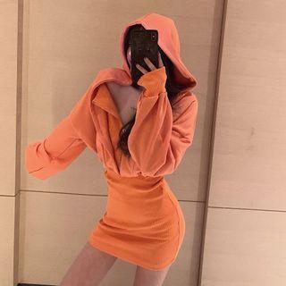 Mock Two-piece Zipped Mini Hoodie Dress
