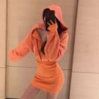 Mock Two-piece Zipped Mini Hoodie Dress