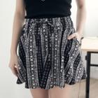 Drawstring Printed A-line Skirt