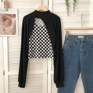 Set: Check Tank Top + Shrug Set Of 2 - Tank Top + Shrug - Black - One Size
