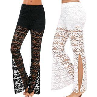 Slit Lace Bell-bottom Pants