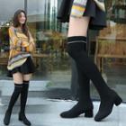 Knit Fabric Block Heel Over-the-knee Boots