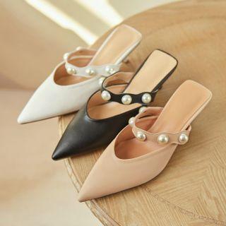 Genuine Leather Kitten-heel Pointed