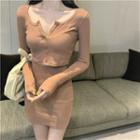 Long-sleeve Plain Top / A-line Skirt
