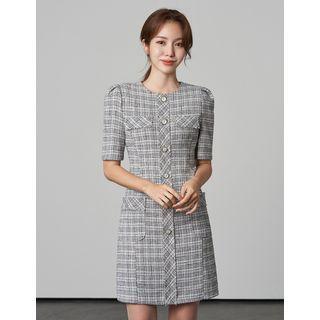 Pocket-detail Checked Tweed Dress