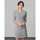 Pocket-detail Checked Tweed Dress