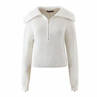 Turtleneck Plain Half-zip Sweater