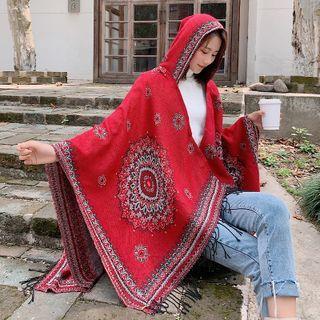 Paisley Print Hooded Shawl