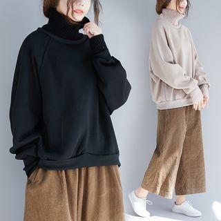 Panel High-neck Long-sleeve Sweatshirt