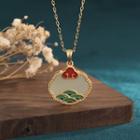 Faux Gemstone Alloy Pendant Cp180 - Red & White & Green & Gold - One Size